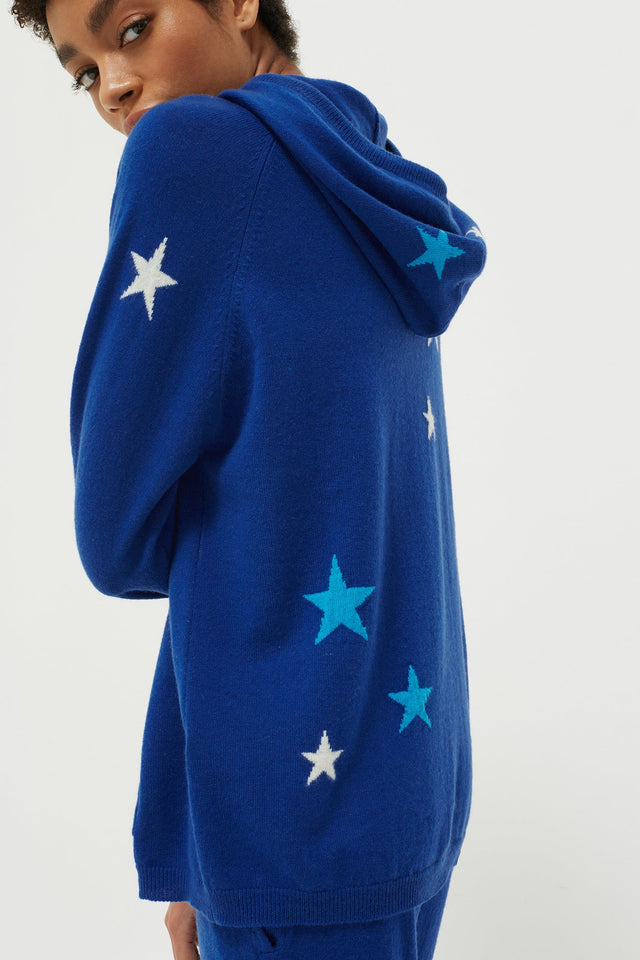 Blue Tonal Star Cashmere Hoodie image 5
