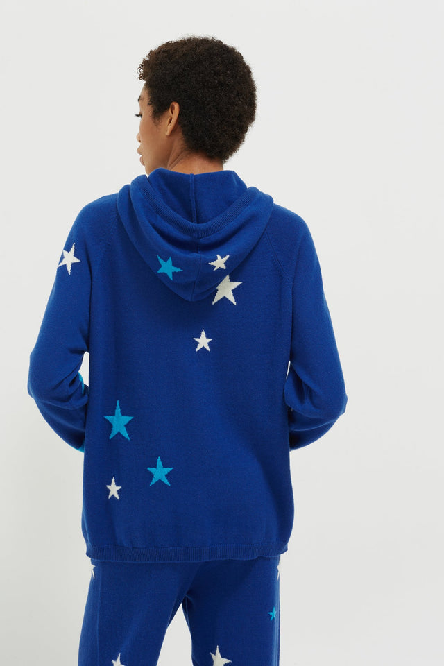 Blue Tonal Star Cashmere Hoodie image 3