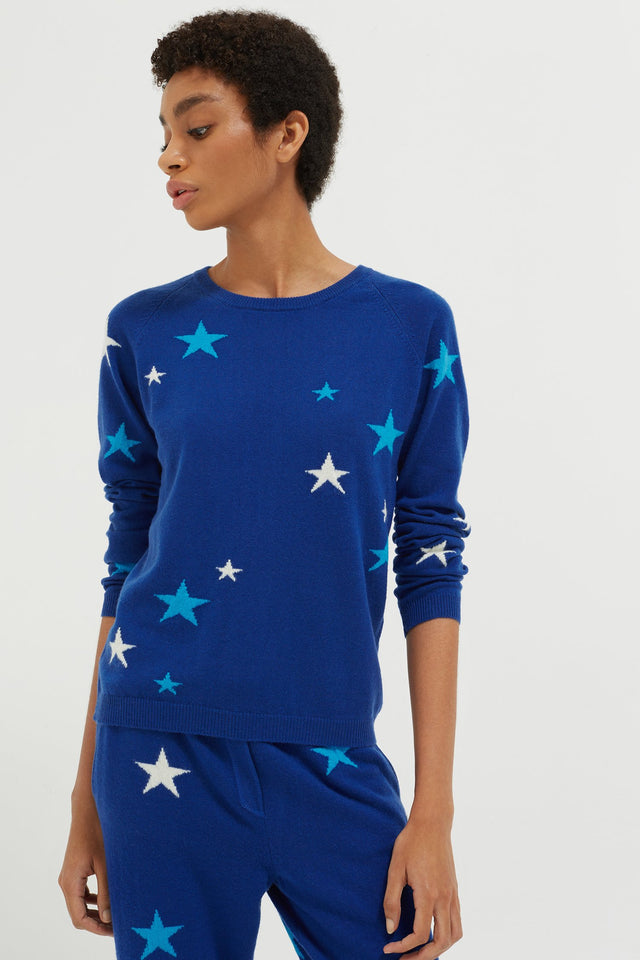 Blue Tonal Star Cashmere Sweater image 1