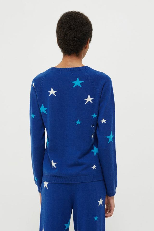 Blue Tonal Star Cashmere Sweater image 3