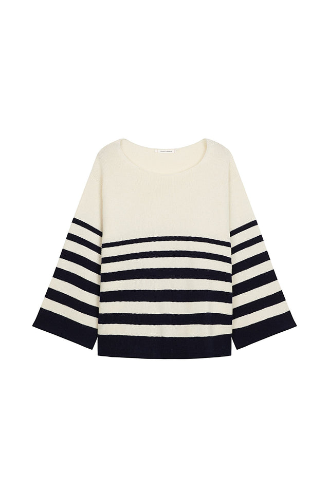 Navy Graduated Stripe Cashmere Sweater image 2