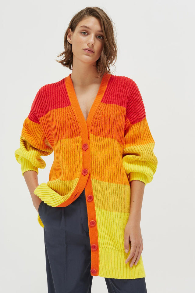 Orange Ombré Riviera Stripe Chunky Knit Cardigan image 1