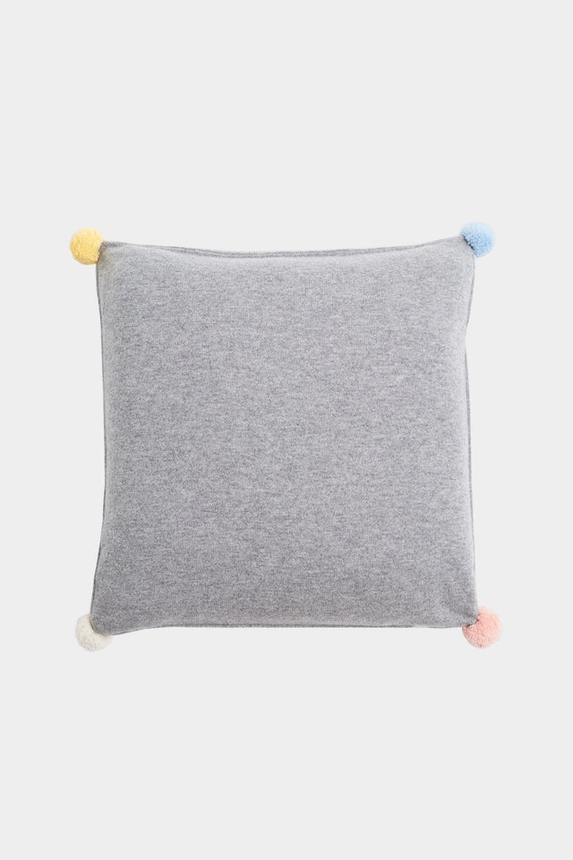 Grey Pom-Pom Cashmere Cushion Cover image 1