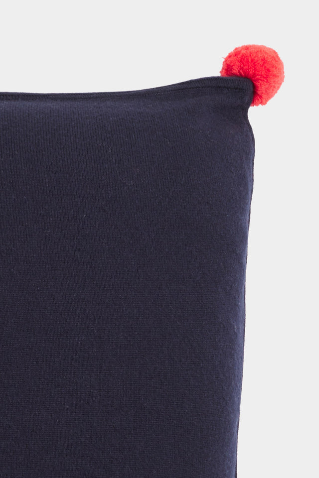 Navy Pom-Pom Cashmere Cushion Cover image 2
