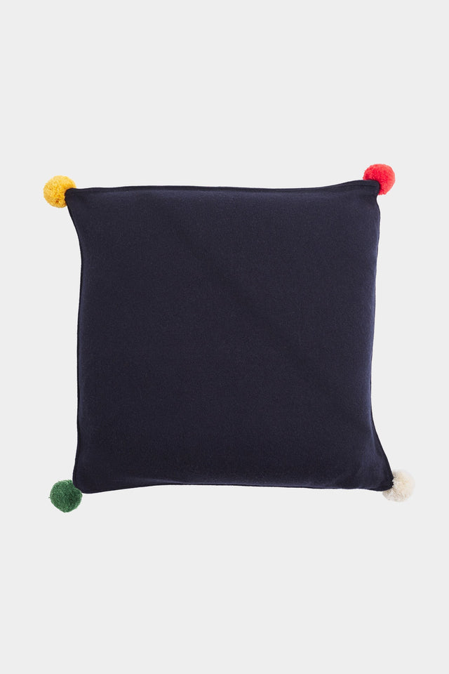 Navy Pom-Pom Cashmere Cushion Cover image 1