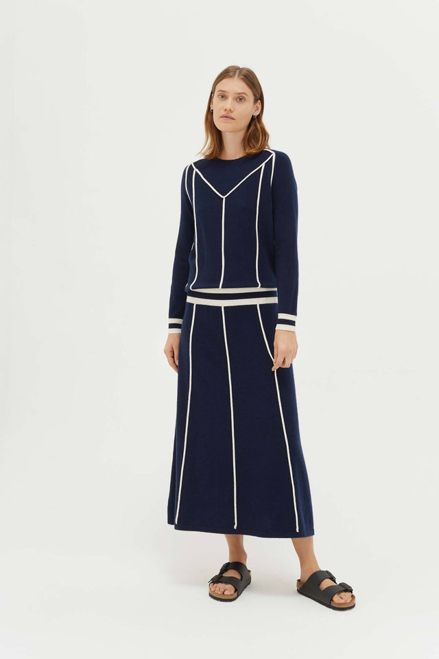 Navy Ribbon Wool Dress image 6