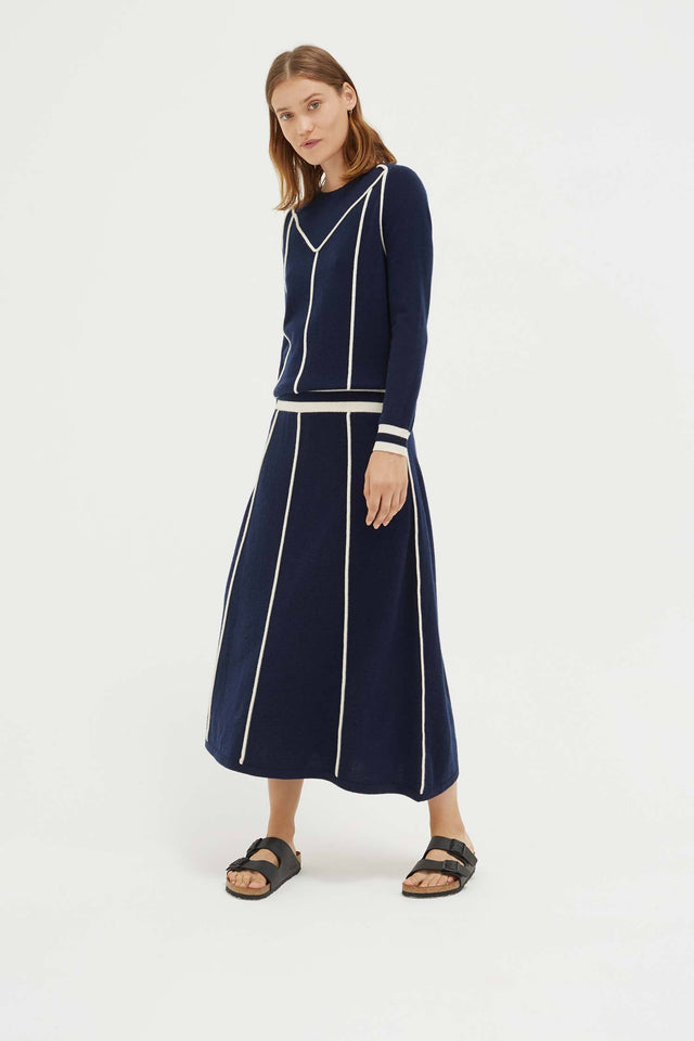 Navy Ribbon Wool Dress image 1