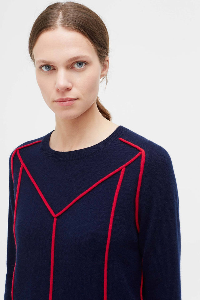 Navy Ribbon Wool Sweater image 1
