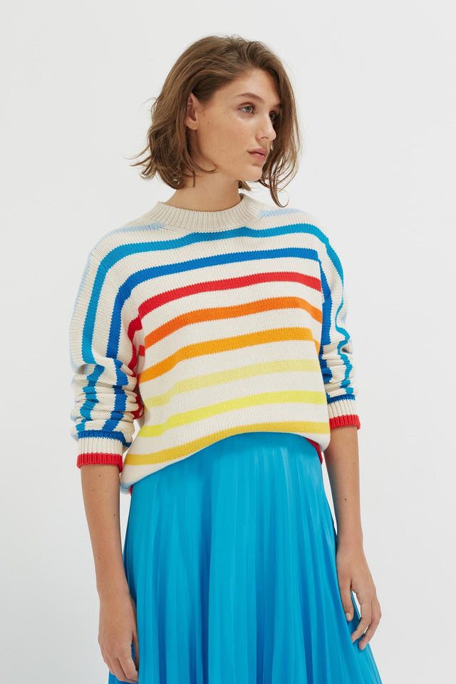 Rainbow Breton Stripe Chunky Knit Sweater image 3