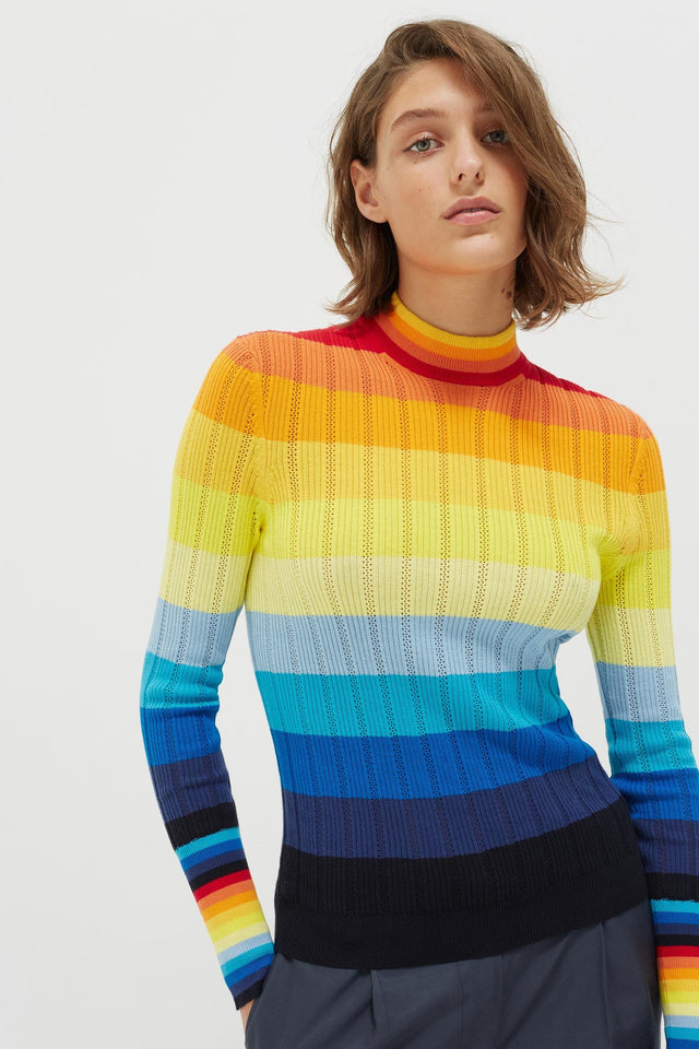 Rainbow Ombré Sunset Pointelle Sweater image 1
