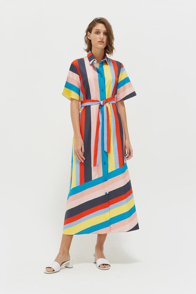 Rainbow Riviera Stripe Midi Shirt Dress image 2