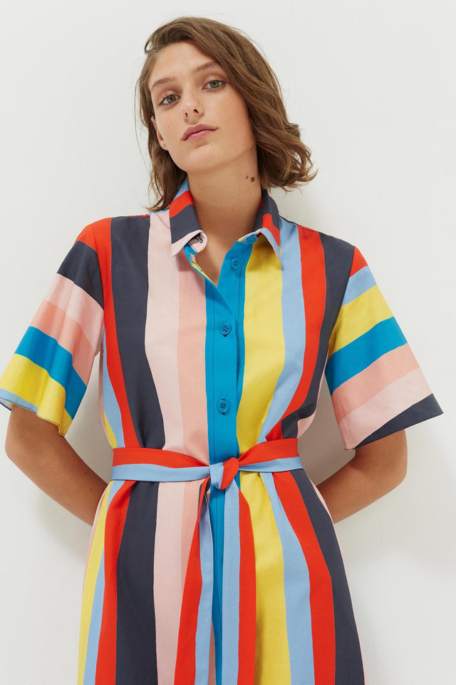 Rainbow Riviera Stripe Midi Shirt Dress image 3