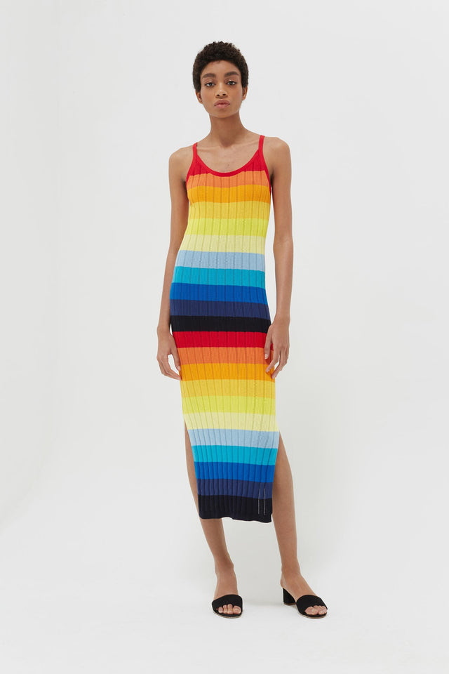 Rainbow Ombré Sunset Pointelle Maxi Dress image 1