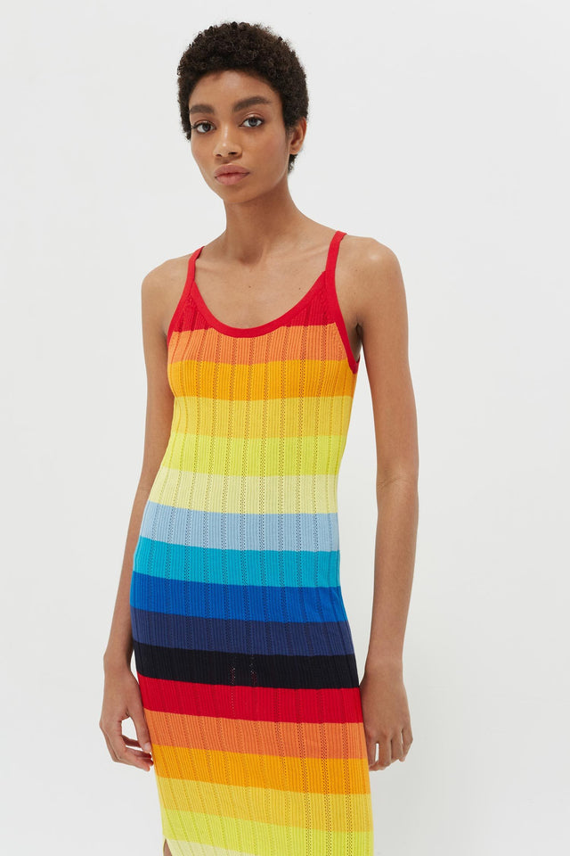 Rainbow Ombré Sunset Pointelle Maxi Dress image 3