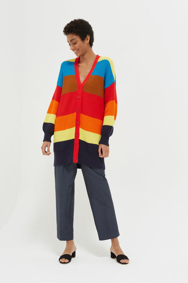 Rainbow Riviera Stripe Chunky Knit Cardigan image 3