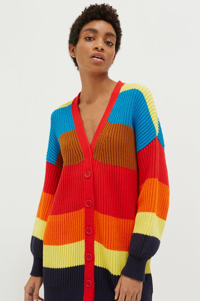 Rainbow Riviera Stripe Chunky Knit Cardigan image 1