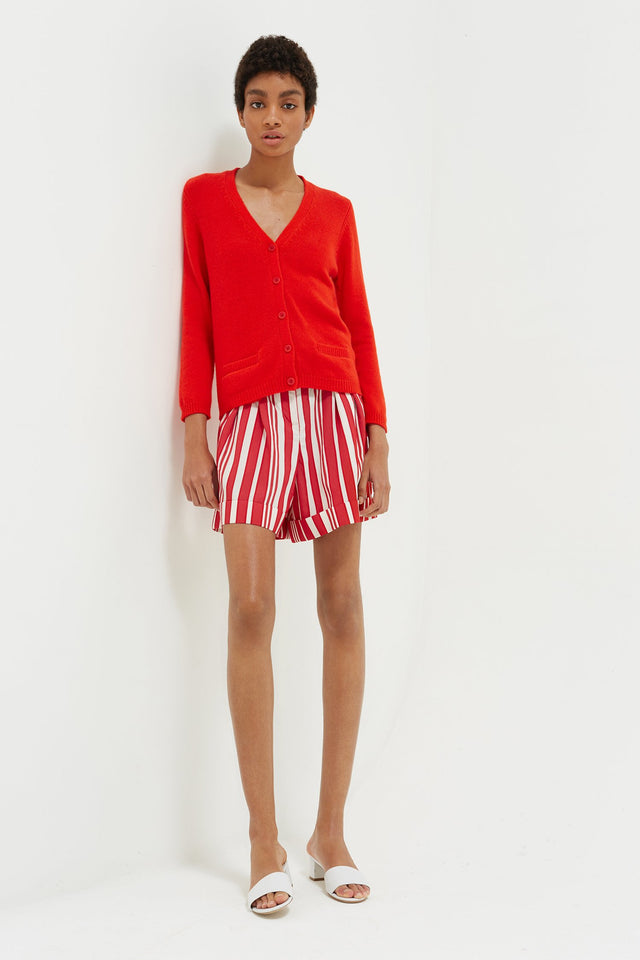 Red Elbow Patch Cashmere Cardigan image 3