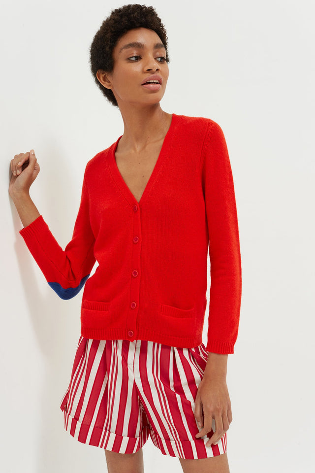 Red Elbow Patch Cashmere Cardigan image 1