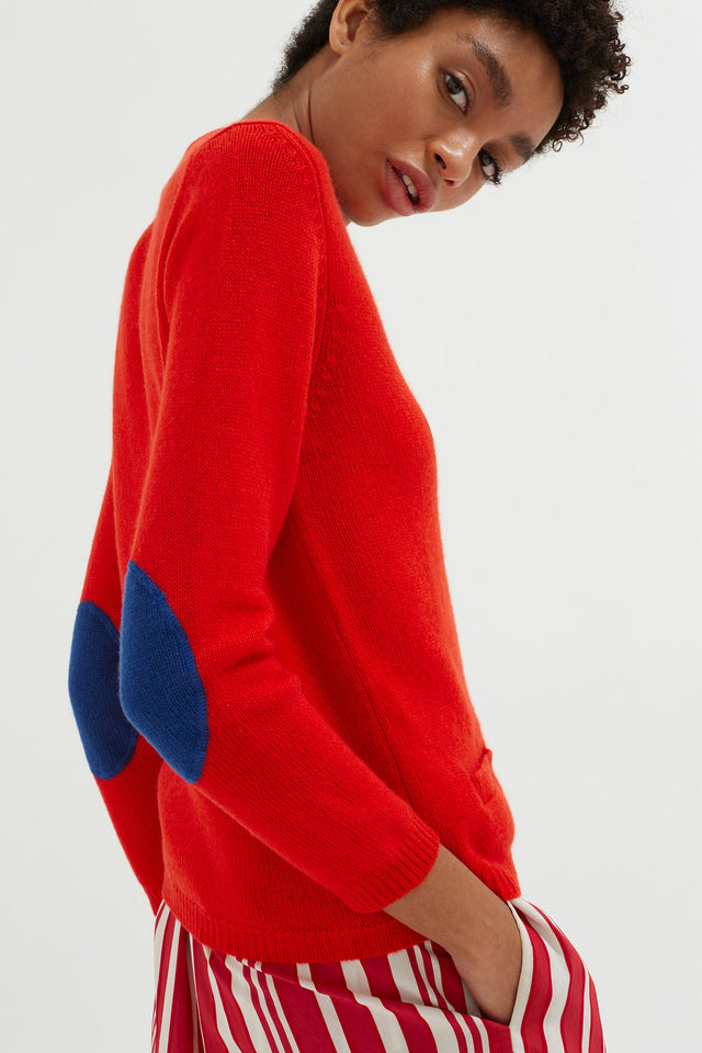 Red Elbow Patch Cashmere Cardigan image 4