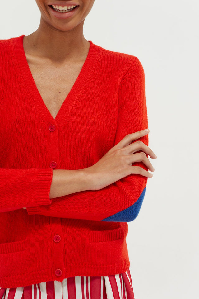 Red Elbow Patch Cashmere Cardigan image 6