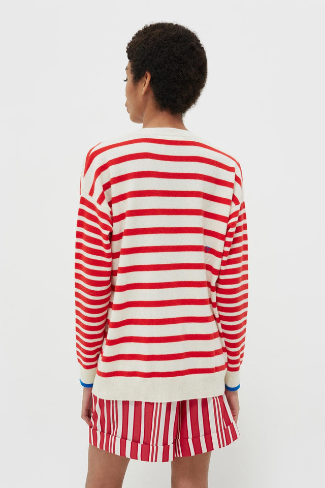 Red Striped Cashmere V Neck Sweater image 5