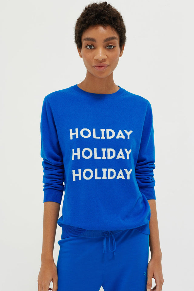 Royal Blue Holiday Wool-Cashmere Sweater image 5