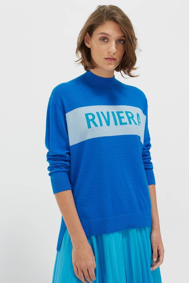 Royal Blue Riviera Cashmere Polo Neck Sweater image 3