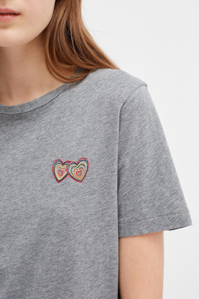 Grey Short Sleeve Twin Heart T-Shirt image 5