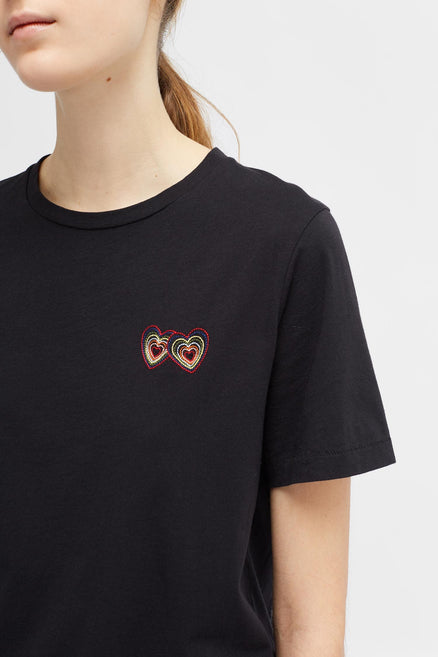 Black Short Sleeve Twin Heart T-Shirt
