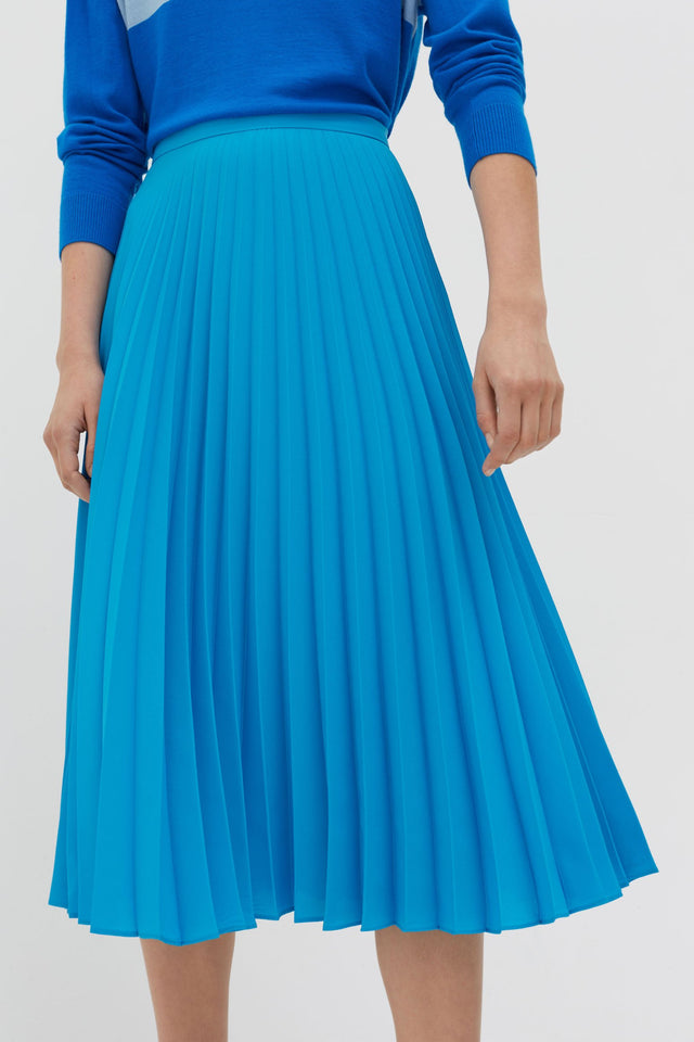 Blue Pleated Crepe de Chine Midi Skirt image 1