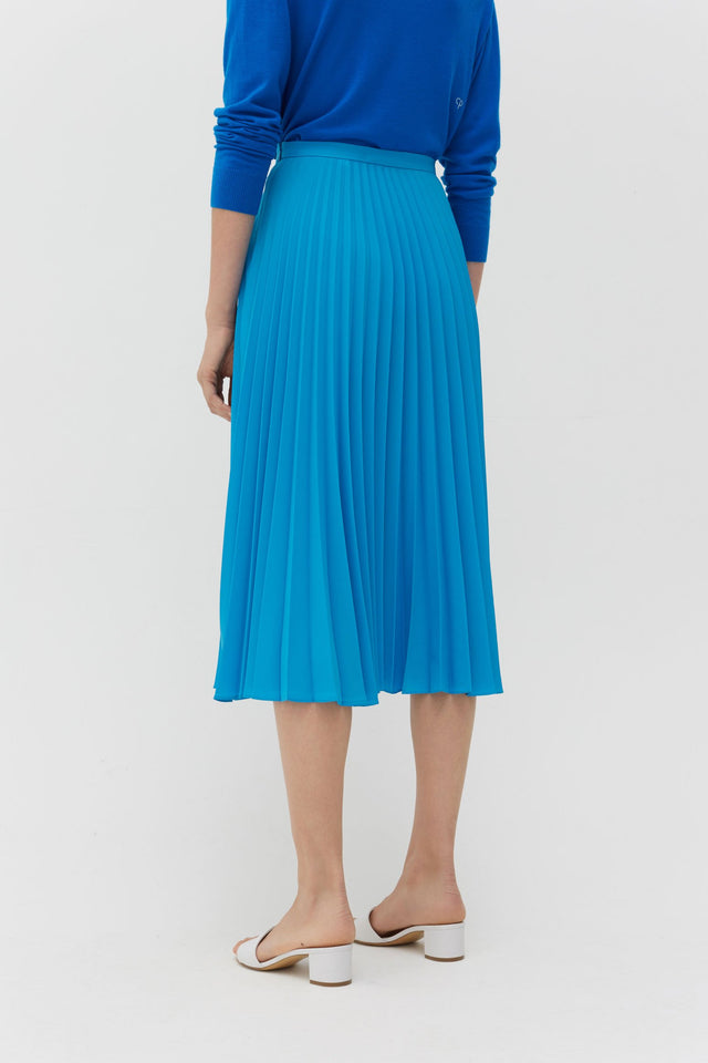 Blue Pleated Crepe de Chine Midi Skirt image 5