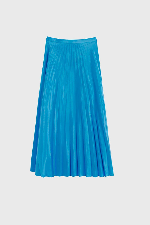 Blue Pleated Crepe de Chine Midi Skirt image 2