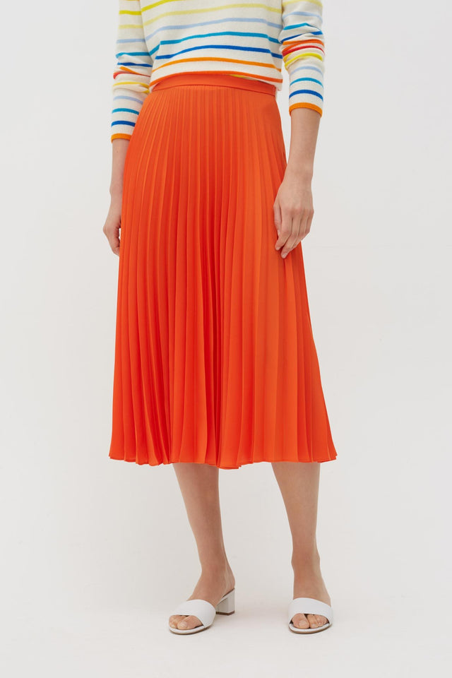 Orange Pleated Crepe de Chine Midi Skirt image 1