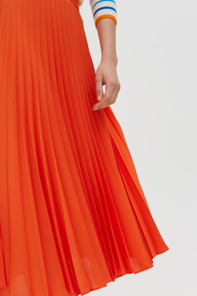 Orange Pleated Crepe de Chine Midi Skirt image 4