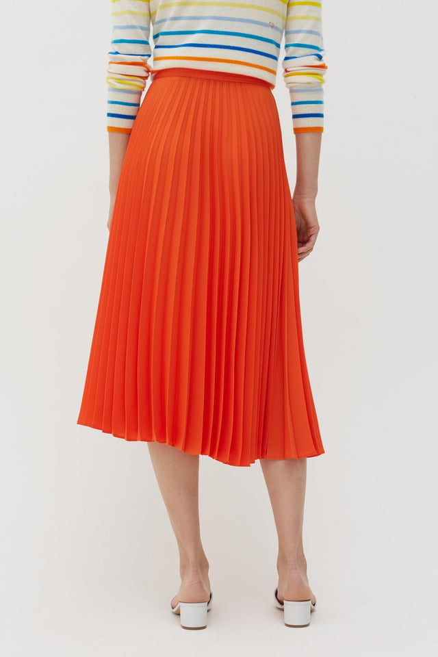 Orange Pleated Crepe de Chine Midi Skirt image 5