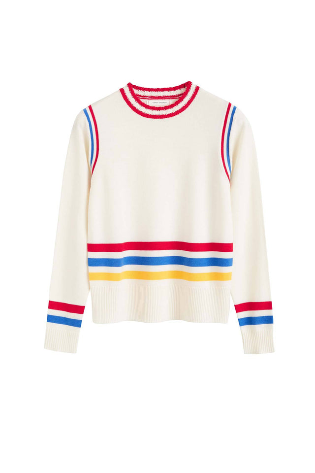 Cream Sporty Stripe Merino Wool Sweater image 2