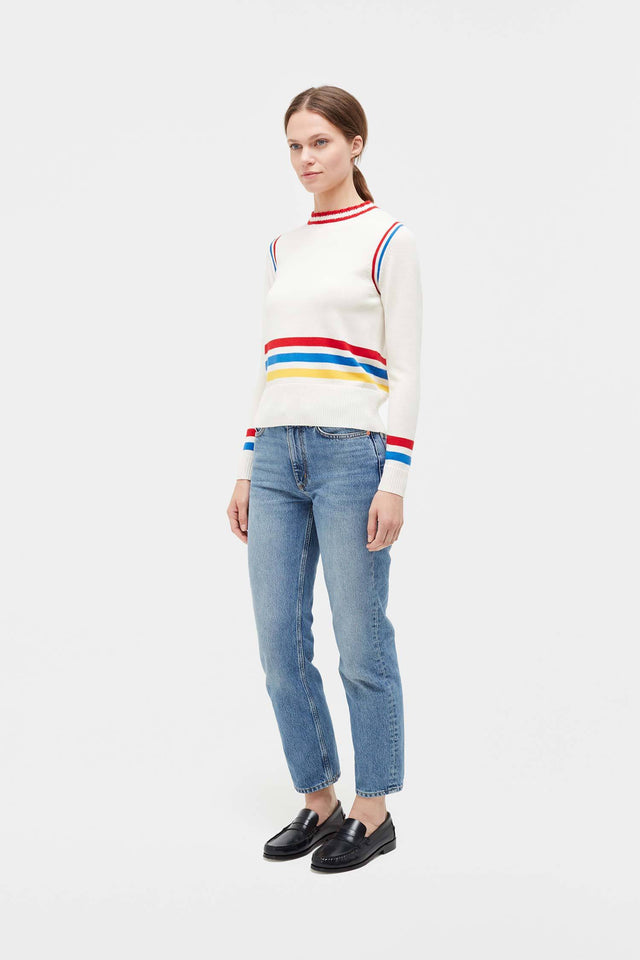Cream Sporty Stripe Merino Wool Sweater image 3