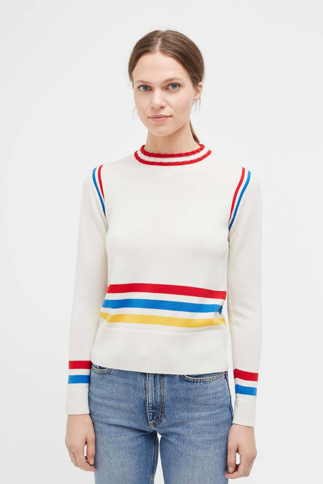 Cream Sporty Stripe Merino Wool Sweater image 1