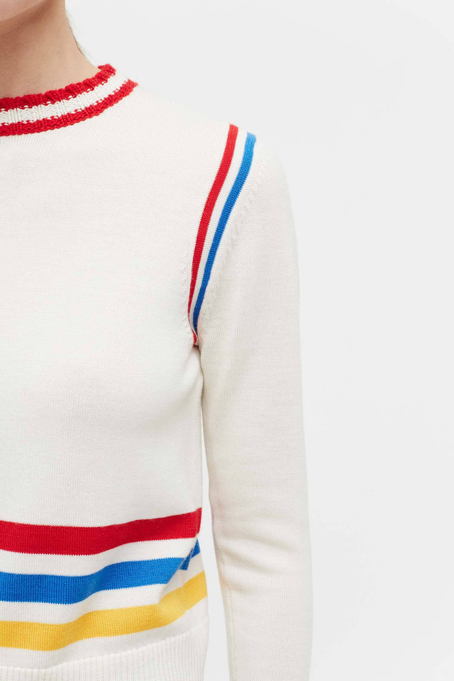 Cream Sporty Stripe Merino Wool Sweater image 5