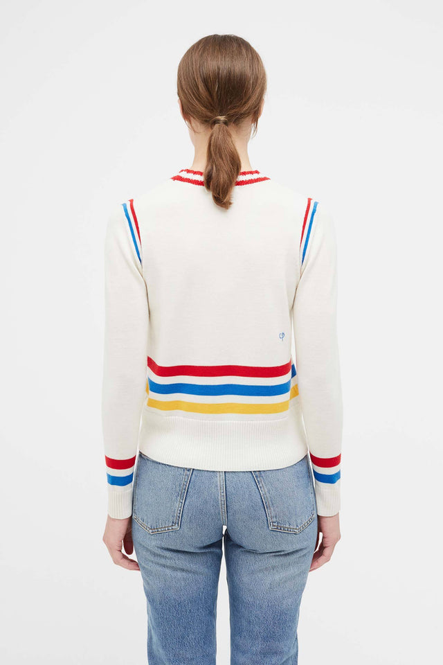 Cream Sporty Stripe Merino Wool Sweater image 4