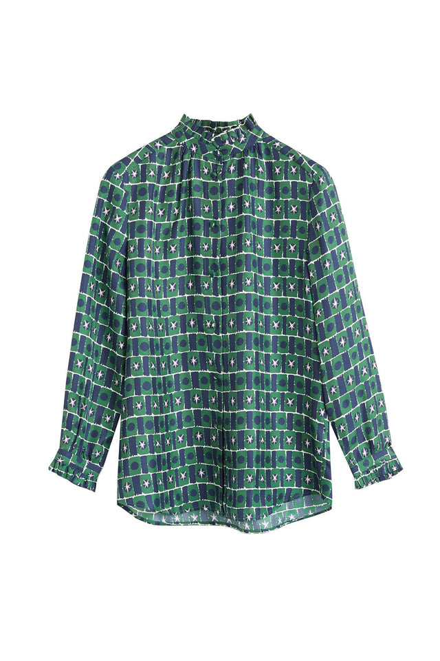 Green Starfall Frill Collar Silk Shirt image 2