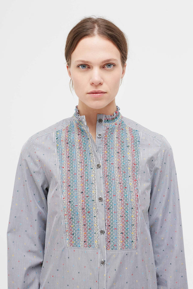 Black Star Striped Smocked Cotton Shirt image 1