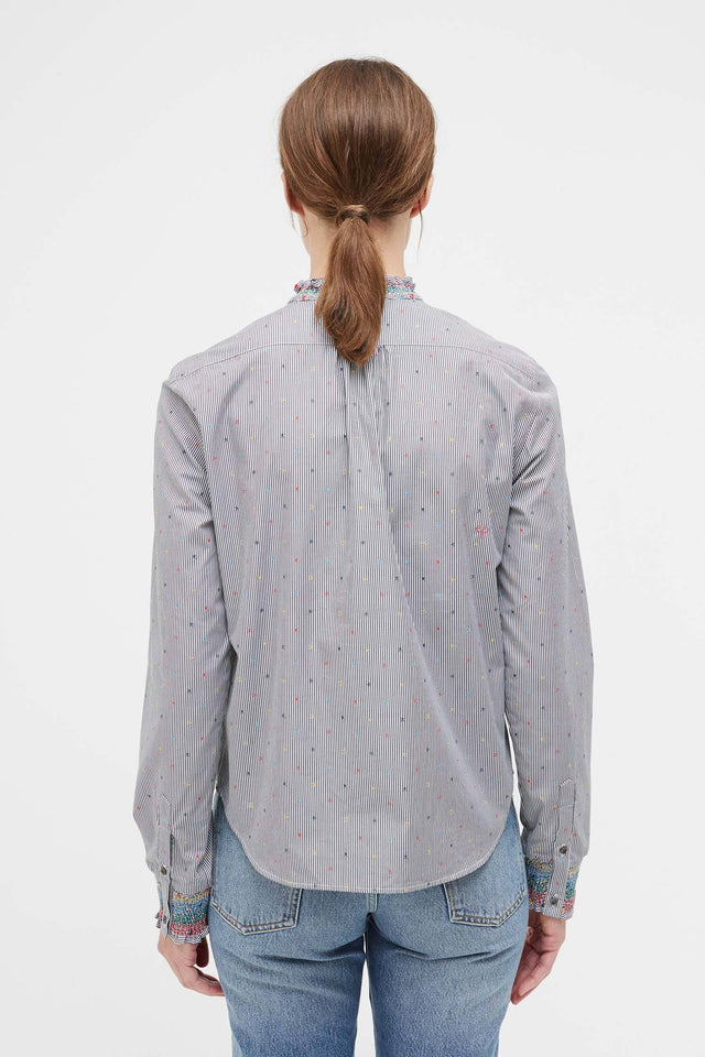 Black Star Striped Smocked Cotton Shirt image 4