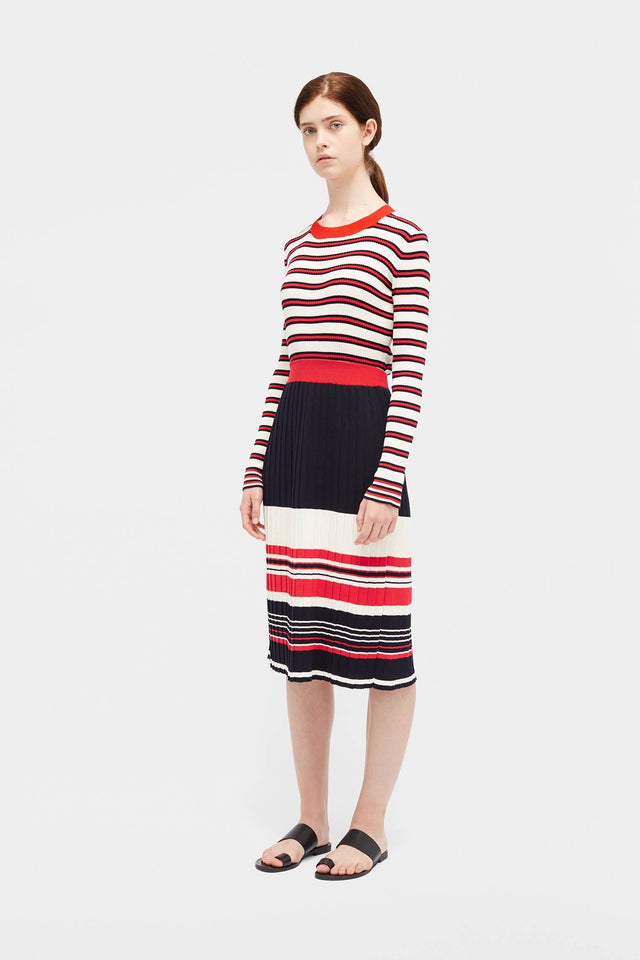 Navy Striped Pleated Skirt image 1
