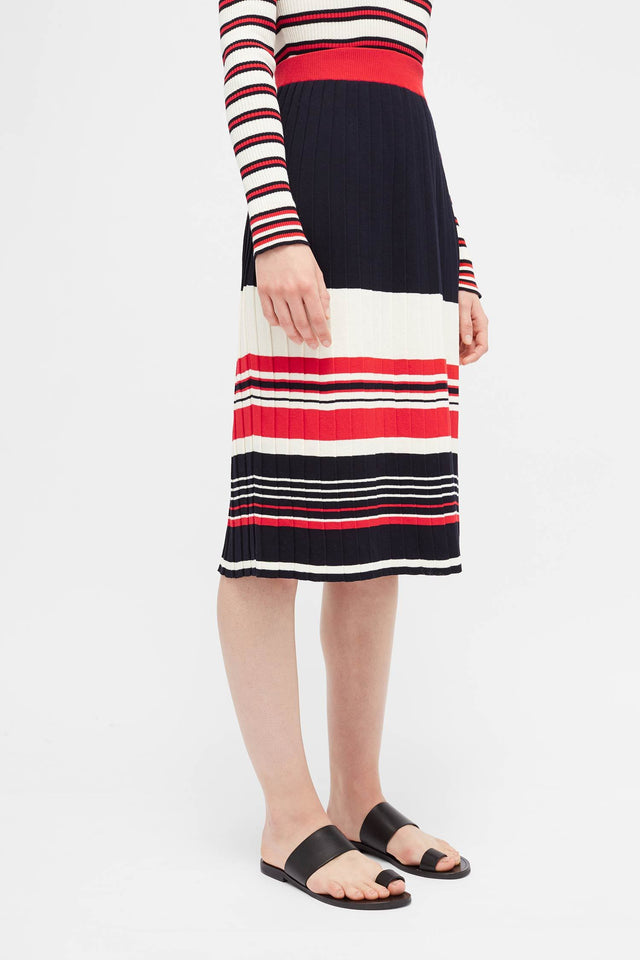 Navy Striped Pleated Skirt image 3