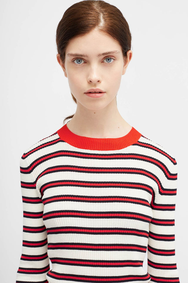 Cream Striped Rib Sweater image 1