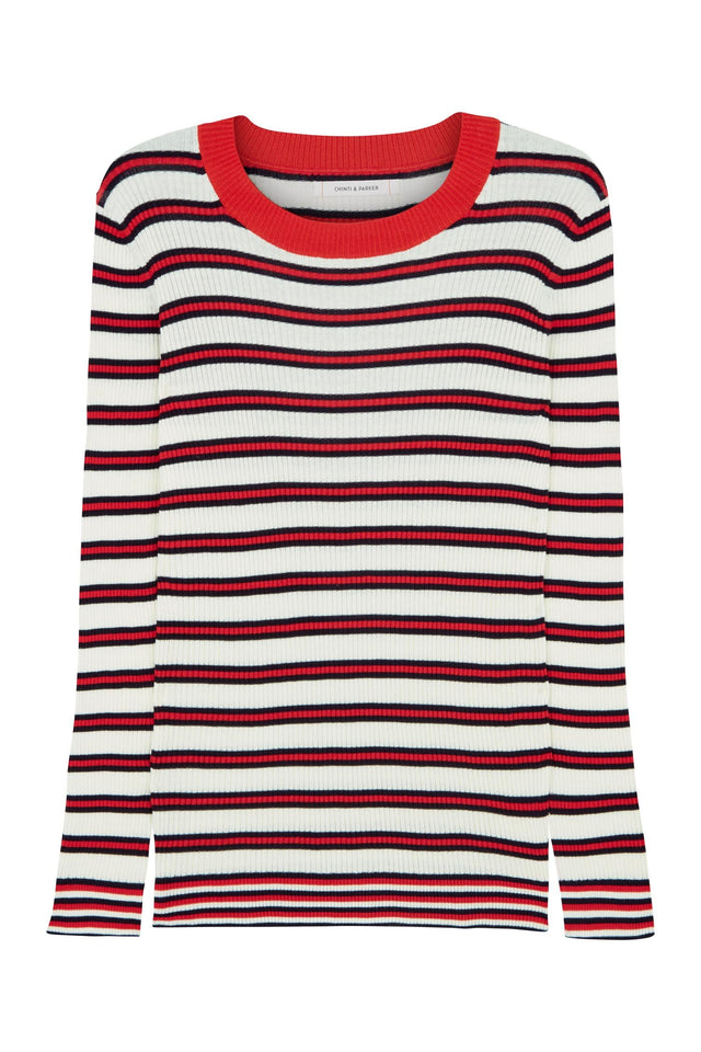 Cream Striped Rib Sweater image 2