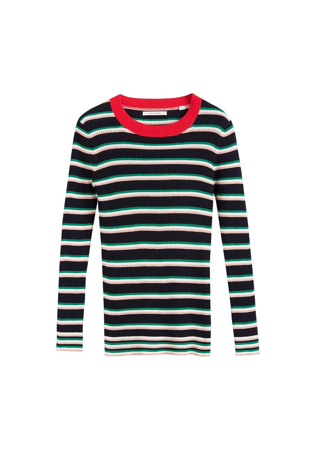 Navy Striped Rib Sweater image 2