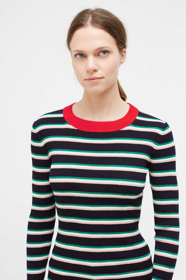 Navy Striped Rib Sweater image 1