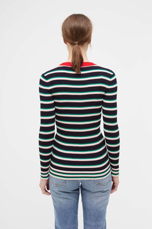 Navy Striped Rib Sweater image 3